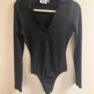Princess Polly Ribbed Black Bodysuit Top